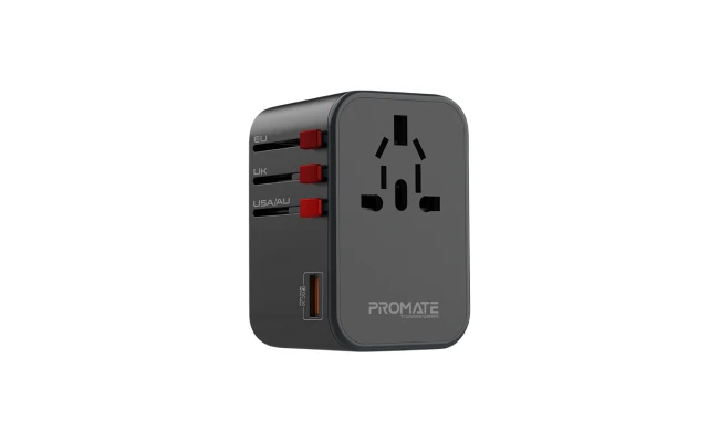 Promate TripMate-GaN65 Travel Adapter with GaN Charge, AC Socket, Dual 65W USB-C PD and 30W QC 3.0 Ports